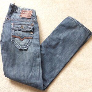 GUESS premium denim dark wash "Pasadena" straight leg button fly jeans